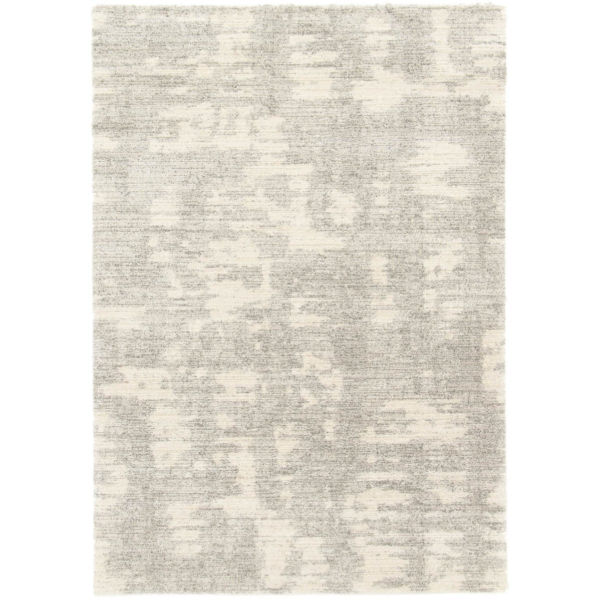 Grand tapis de salon rectangulaire design moderne Brixy 200x290 aux motifs abstraits beige et gris.