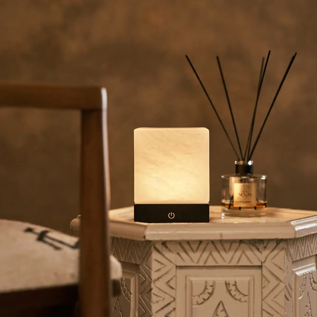 Lampe à Poser HÉVÉA Bois Noir Sans Fil Rechargeable Ø12×15 cm