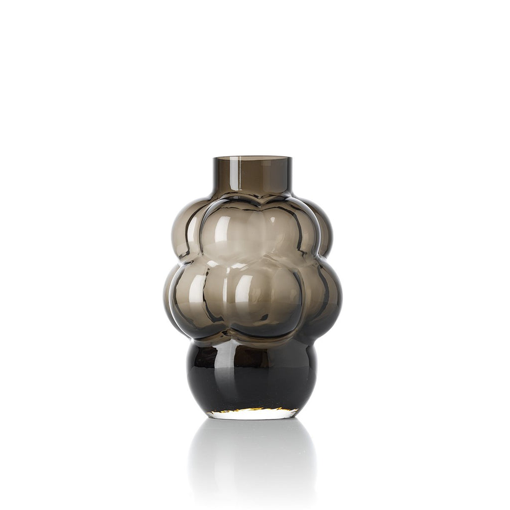 Vase décoratif moyen en verre recyclé gris foncé, forme de grappe de raisin organique.