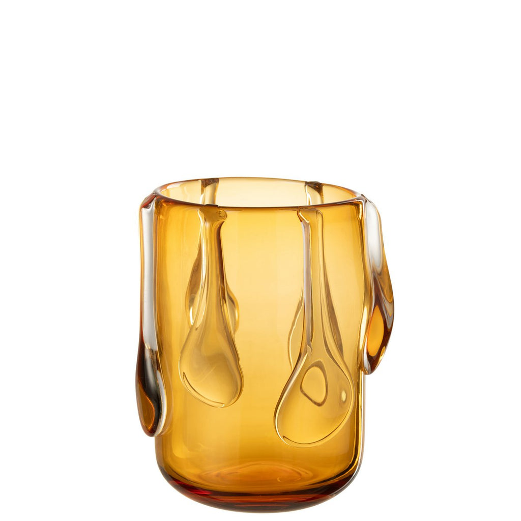 Vase DRIPPY en Verre Ambré à Reliefs – Ø18,5 × H22 cm