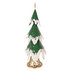 Décoration Noël Sapin Métal Vert Effet Neige Base Dorée 26×20×50 cm