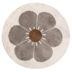 Tapis Rond Velours Motif Marguerite Taupe Ø120 cm – Bohemian Daisy