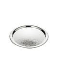 Grand plateau de service rond Martella en acier inoxydable argenté, doté d'une élégante finition martelée brillante.