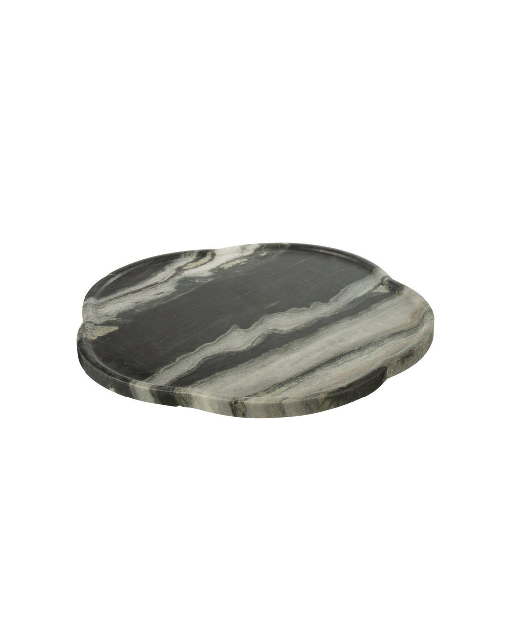 Vue de côté du plateau en pierre montrant l'épaisseur et les nuances de gris