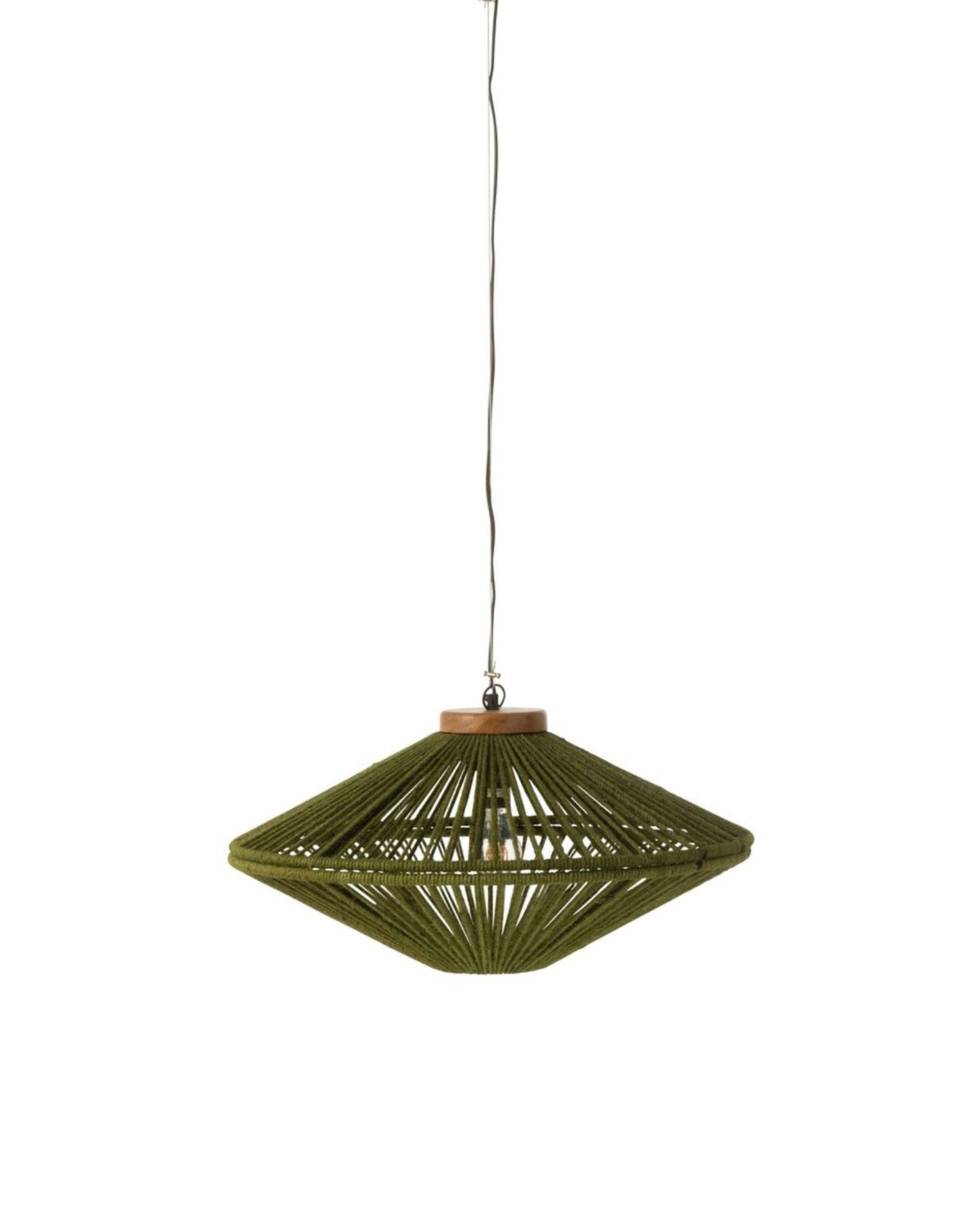 Suspension Graphique en Jute Vert et Métal (Ø62cm)