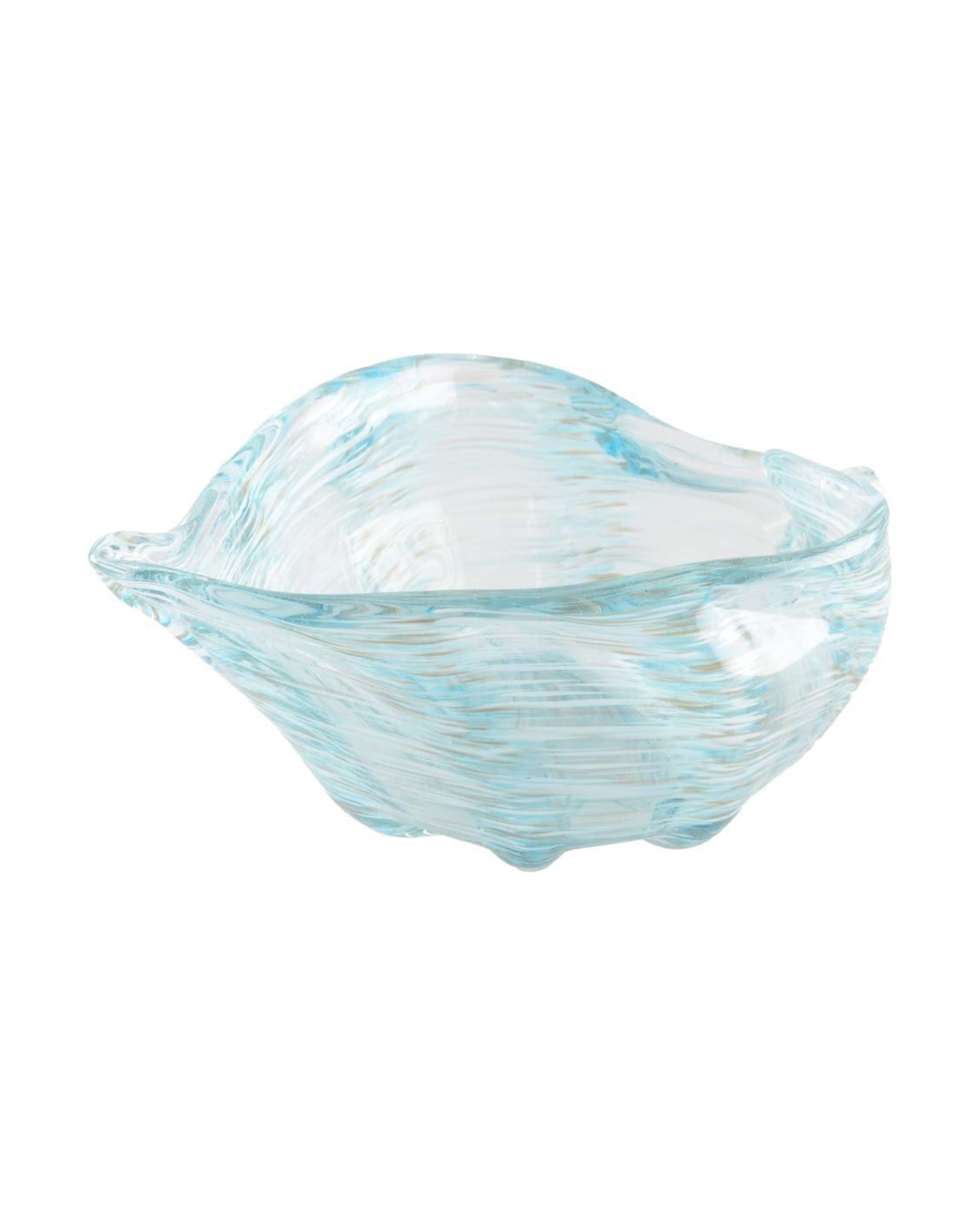 Grand bol de service évasé en forme de coquillage en verre texturé bleu azur.
