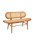 Petit banc design vintage avec structure en bois de teck massif et assise/dossier en cannage rotin.