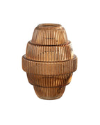 Grand vase décoratif de 30cm en verre strié de couleur marron ambré, design rétro chic.