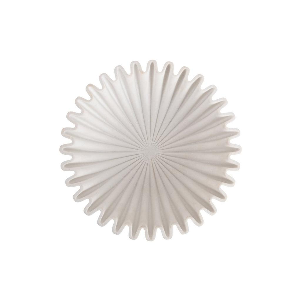 Vue de dessus du bol vague moyen blanc mat, motif rayonnant en étoile, design sculptural nordique