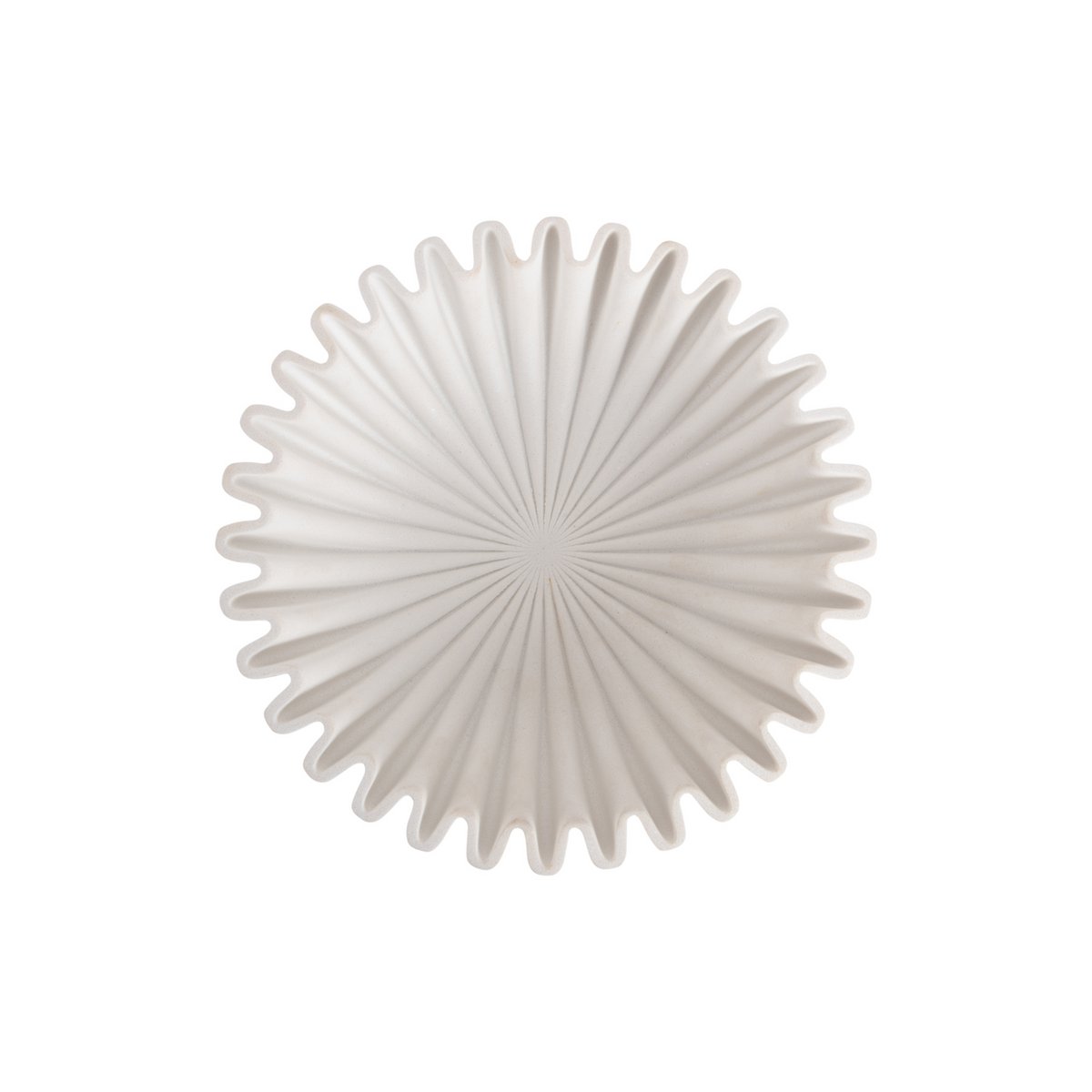 Vue de dessus du bol vague moyen blanc mat, motif rayonnant en étoile, design sculptural nordique