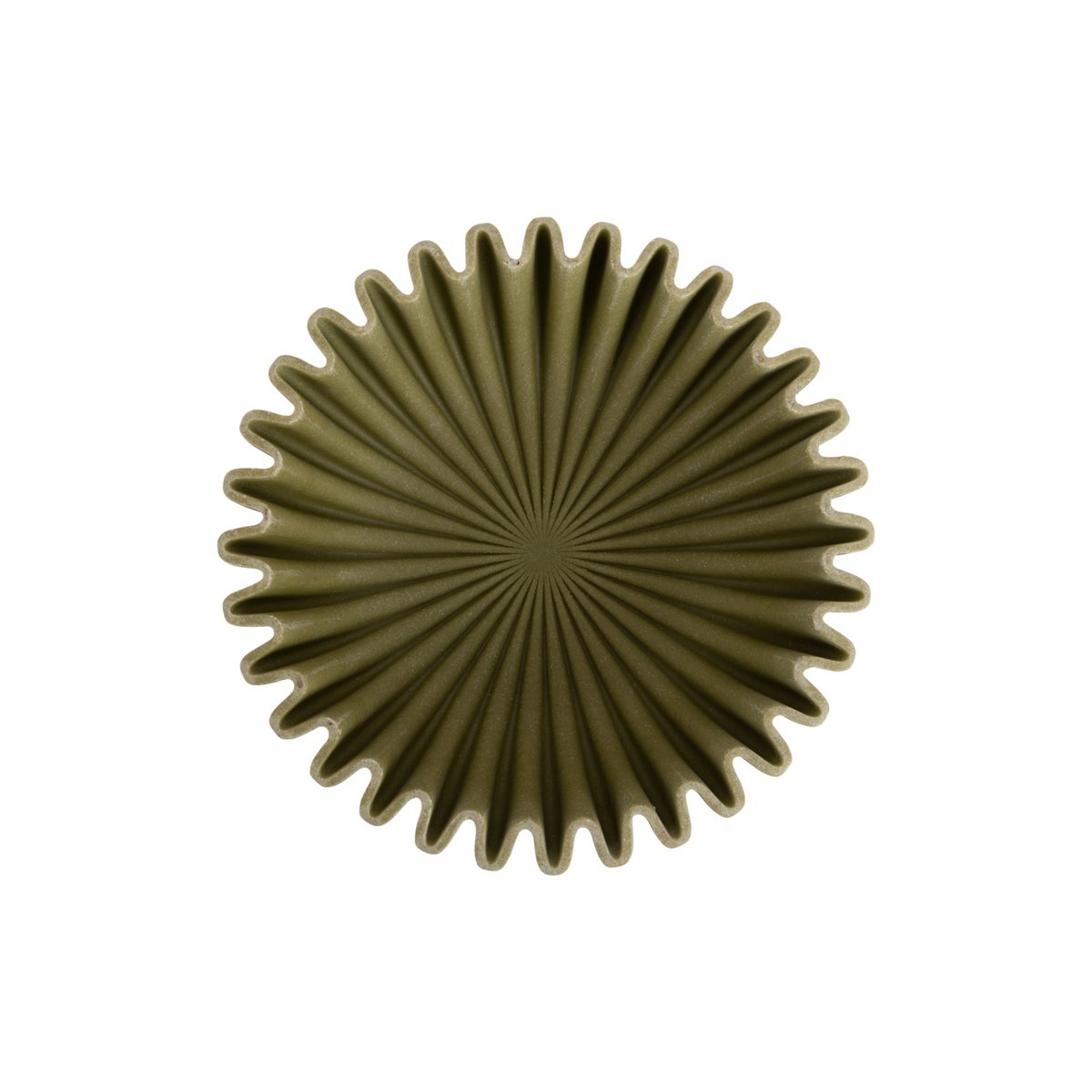 Vue de dessus du bol vague moyen vert kaki, motif rayonnant en étoile, design sculptural nordique