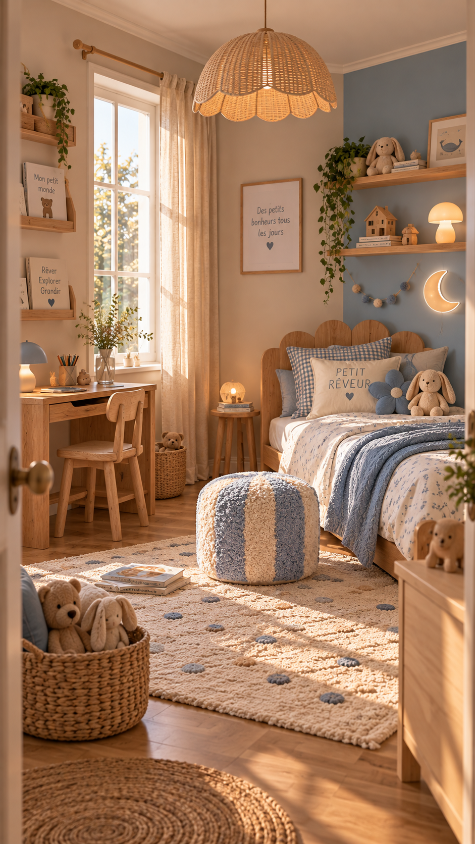 Pouf Enfant Circus bleu – Motif Cirque en Bois
