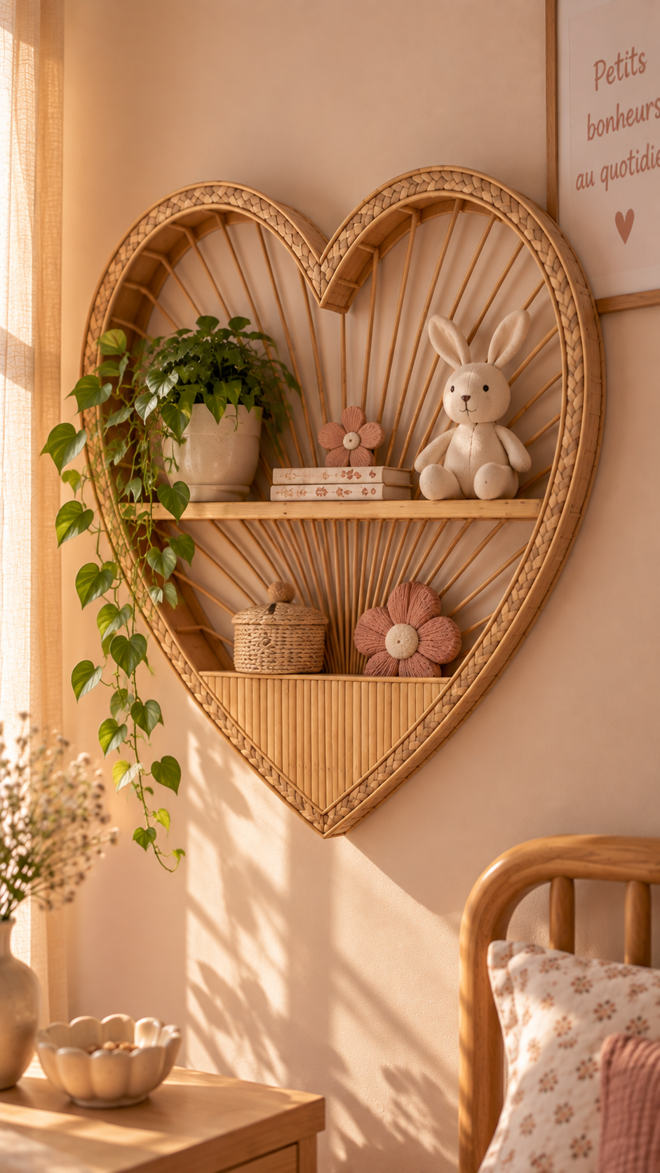 Étagère Murale Rotin Forme Cœur – Heart