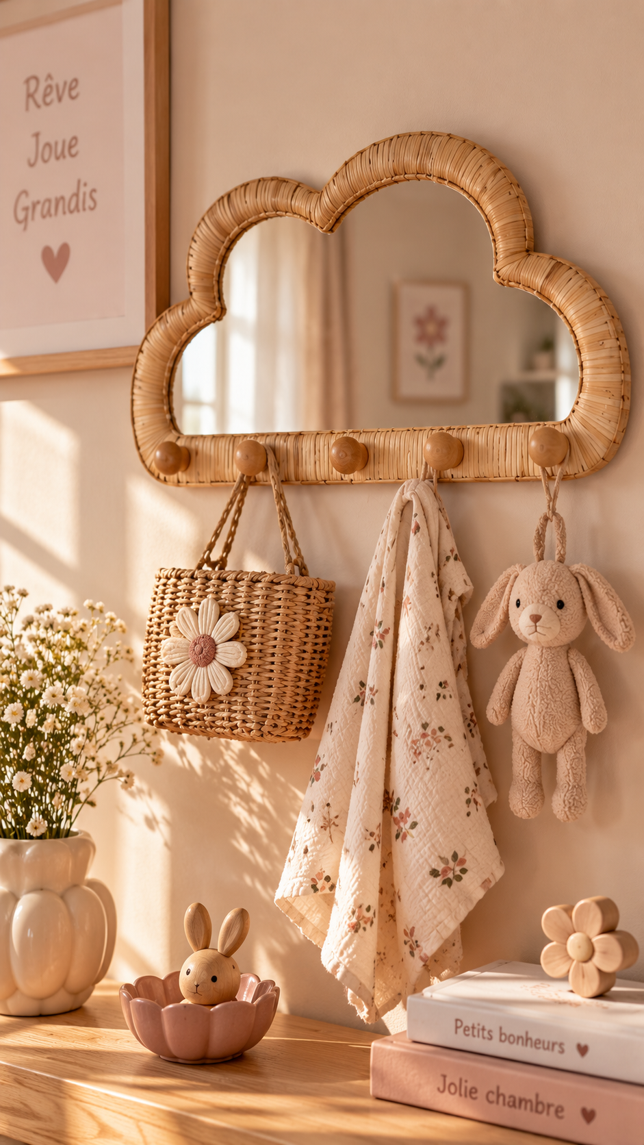 Porte-Manteau Mural Nuage en Rotin avec Boutons – Milana