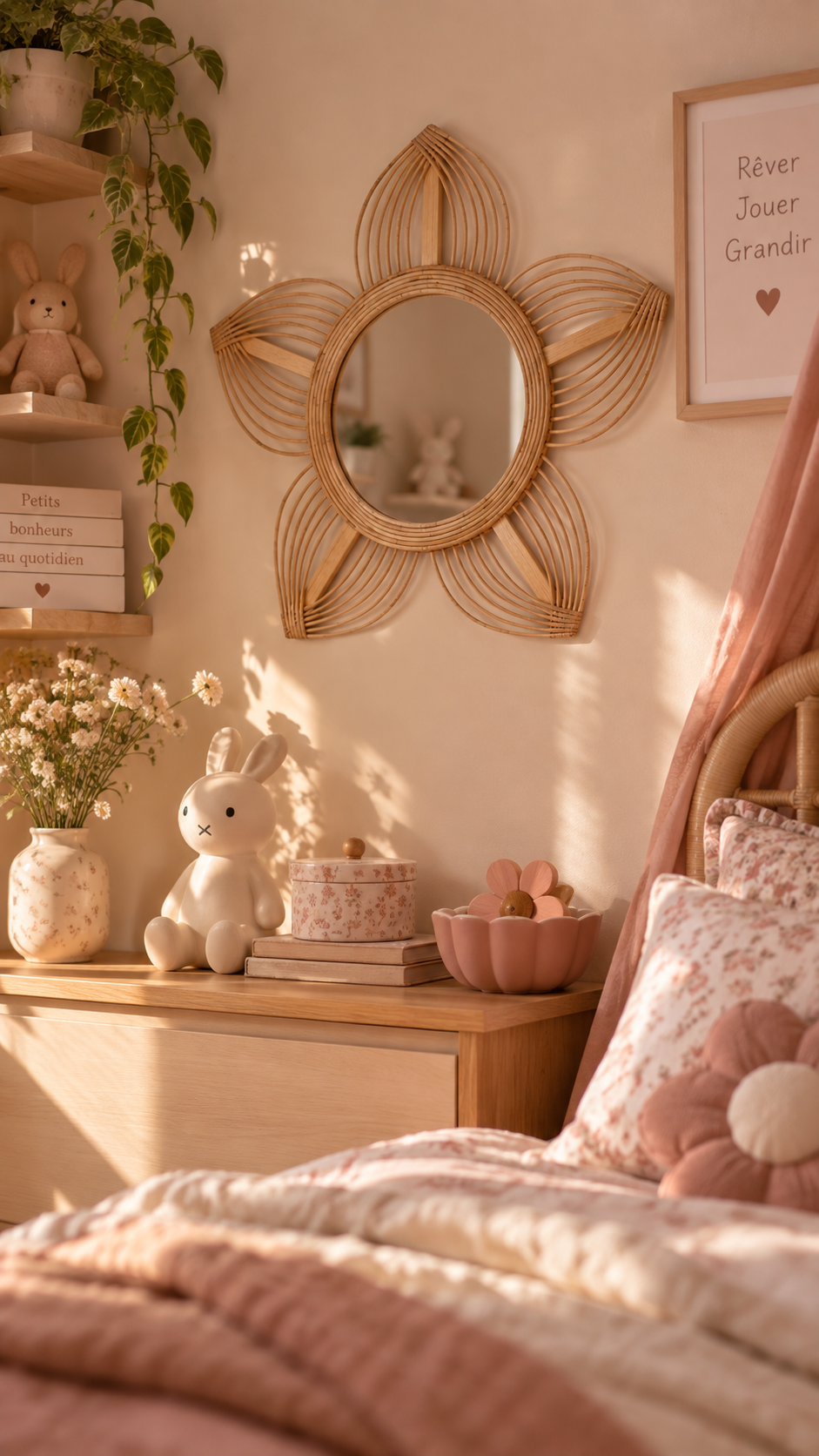 Miroir Enfant en Rotin Fleuri – Mila