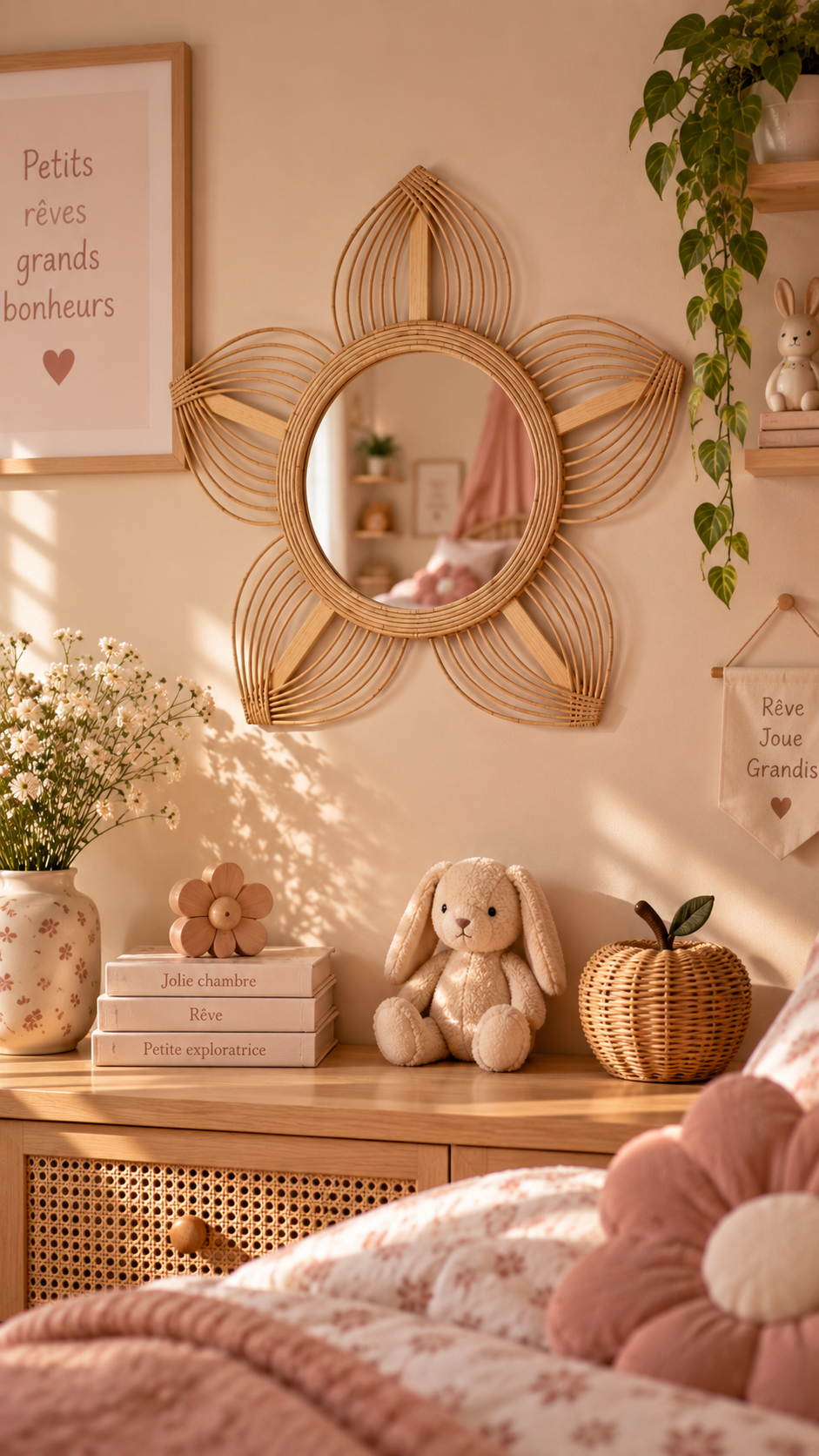 Miroir Enfant en Rotin Fleuri – Mila