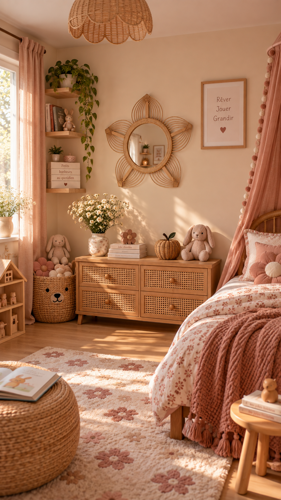Miroir Enfant en Rotin Fleuri – Mila