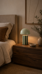 Lampe à Poser CHLOÉ Champignon Fer Rayé Vert Pied Chromé Ø25×34 cm