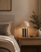 Lampe à Poser CHLOÉ Champignon Fer Rayé Gris Pied Chromé Ø25×34 cm