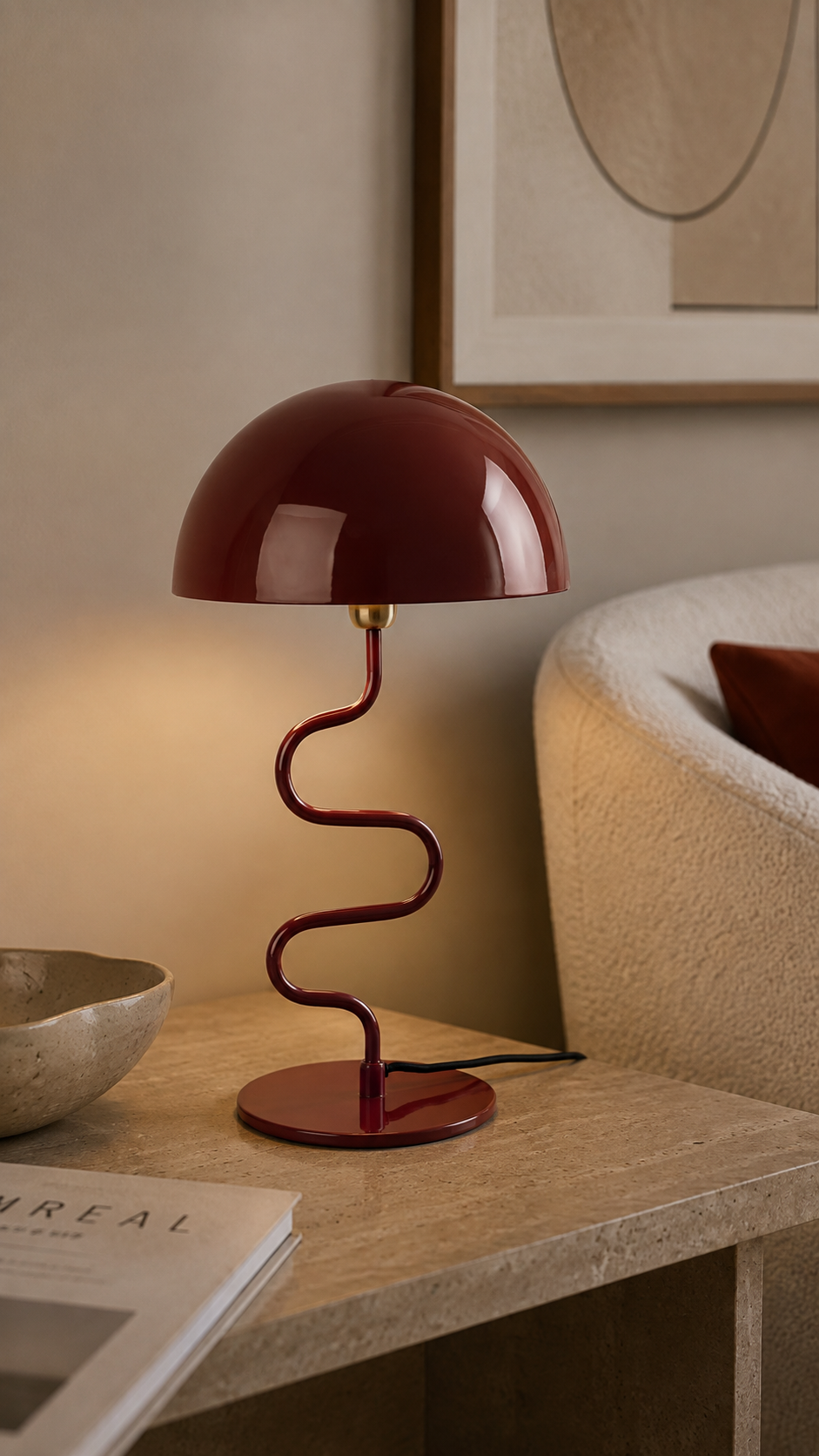 Lampe à Poser LOLA Pied Torsadé Fer Émaillé Rouge Ocre Ø31×54 cm