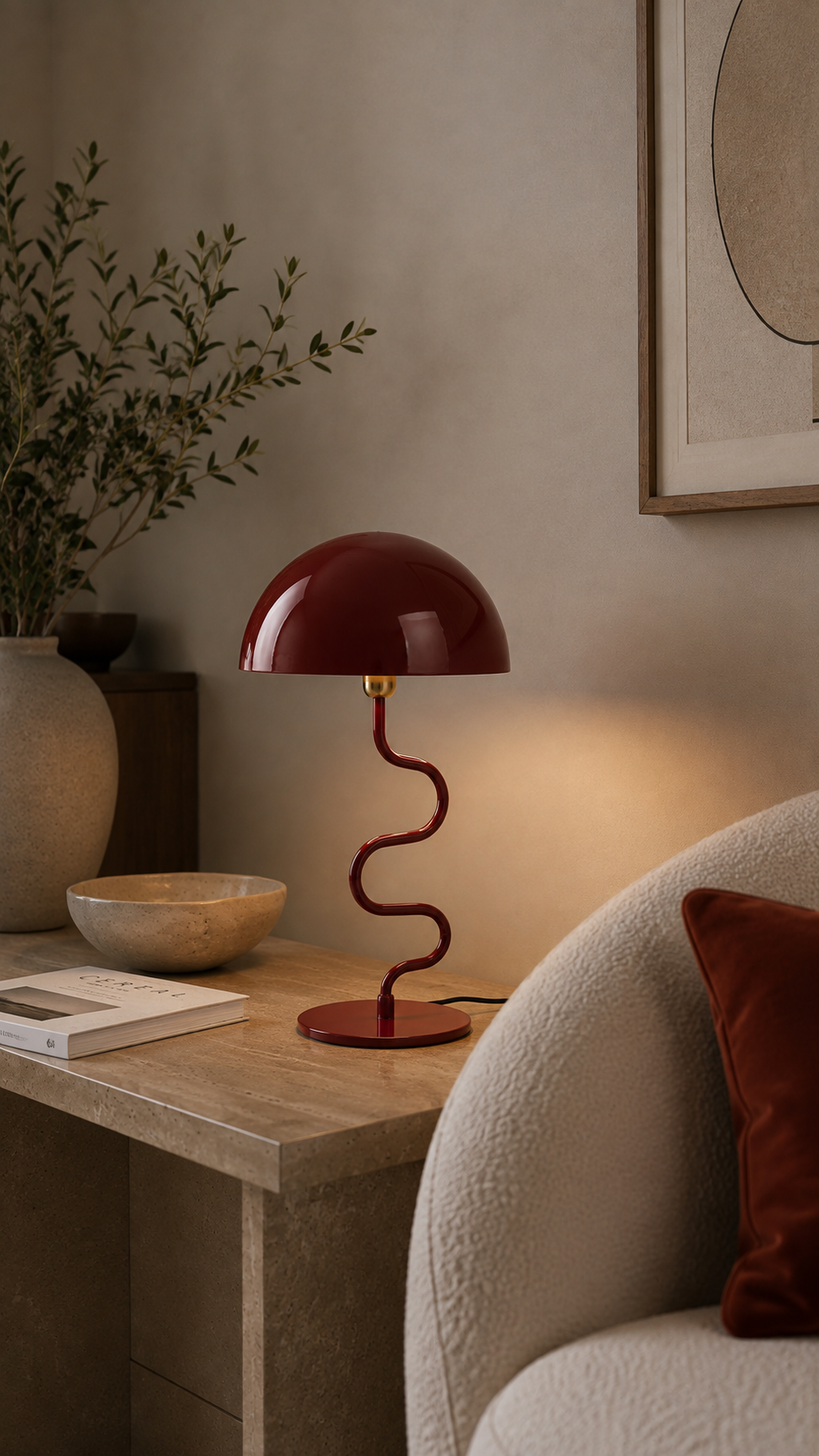 Lampe à Poser LOLA Pied Torsadé Fer Émaillé Rouge Ocre Ø31×54 cm