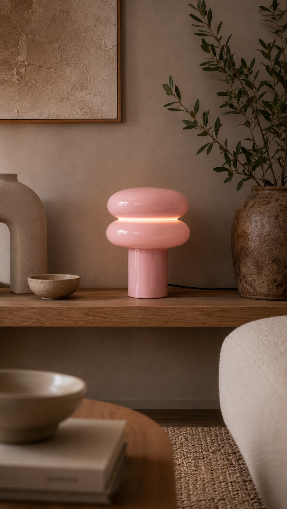 Lampe à Poser HALO Double Anneau Verre Or Rosé Ø20×24 cm