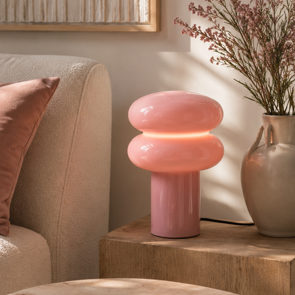Lampe à Poser HALO Double Anneau Verre Or Rosé Ø20×24 cm