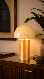 Lampe à Poser CHLOÉ Champignon Fer Rayé Jaune Miel Pied Chromé Ø25×34 cm
