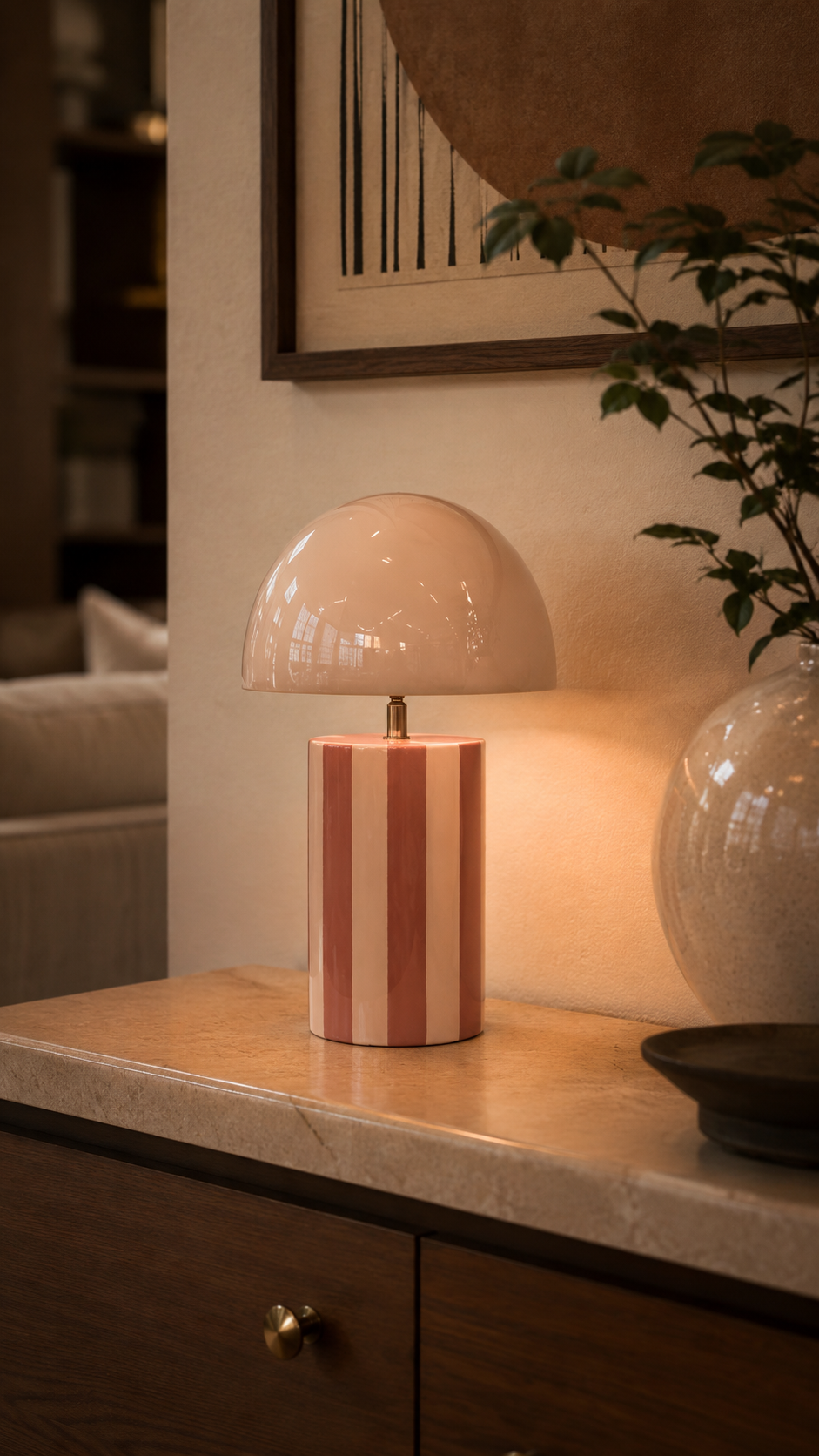 Lampe à Poser CHLOÉ Champignon Fer Rayé Or Rosé Pied Chromé Ø25×34 cm