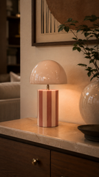 Lampe à Poser CHLOÉ Champignon Fer Rayé Or Rosé Pied Chromé Ø25×34 cm