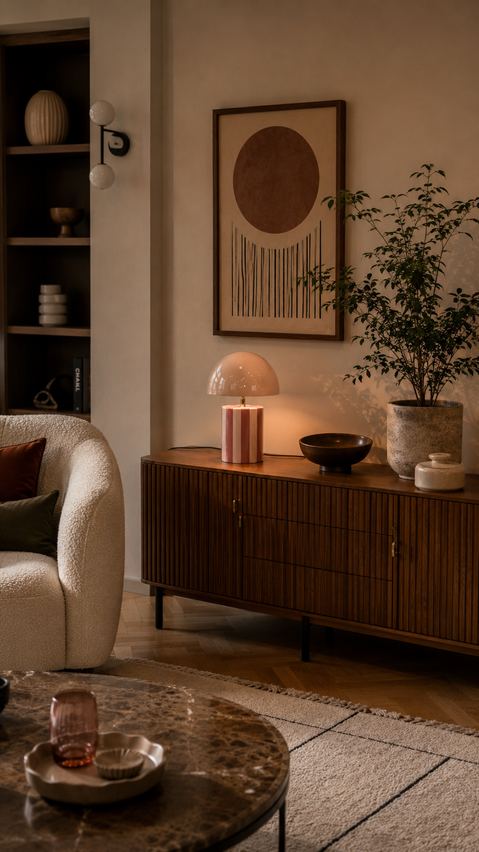 Lampe à Poser CHLOÉ Champignon Fer Rayé Or Rosé Pied Chromé Ø25×34 cm