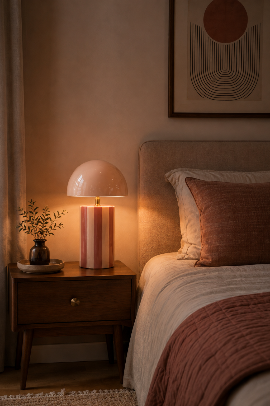 Lampe à Poser CHLOÉ Champignon Fer Rayé Or Rosé Pied Chromé Ø25×34 cm