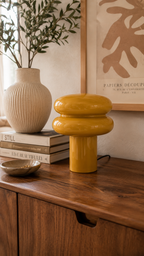 Lampe à Poser HALO Double Anneau Verre Jaune Ø20×24 cm