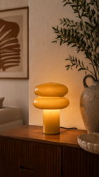 Lampe à Poser HALO Double Anneau Verre Jaune Ø20×24 cm