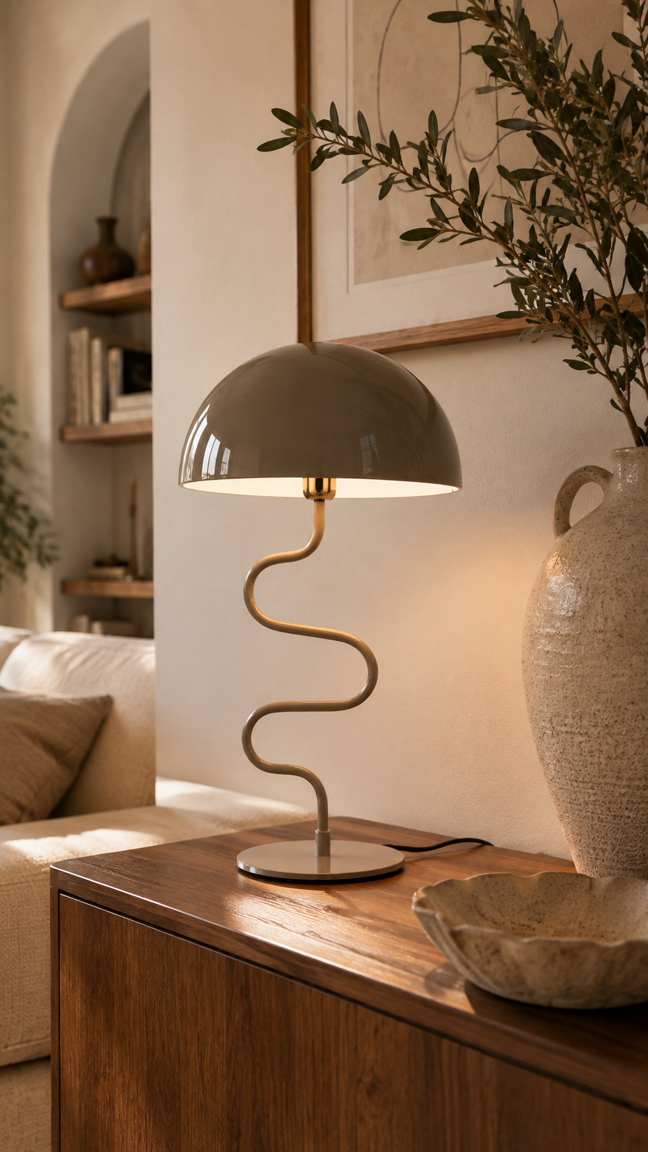 Lampe à Poser LOLA Pied Torsadé Fer Émaillé Gris Ø31×54 cm
