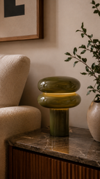 Lampe à Poser HALO Double Anneau Verre Vert Ø20×24 cm