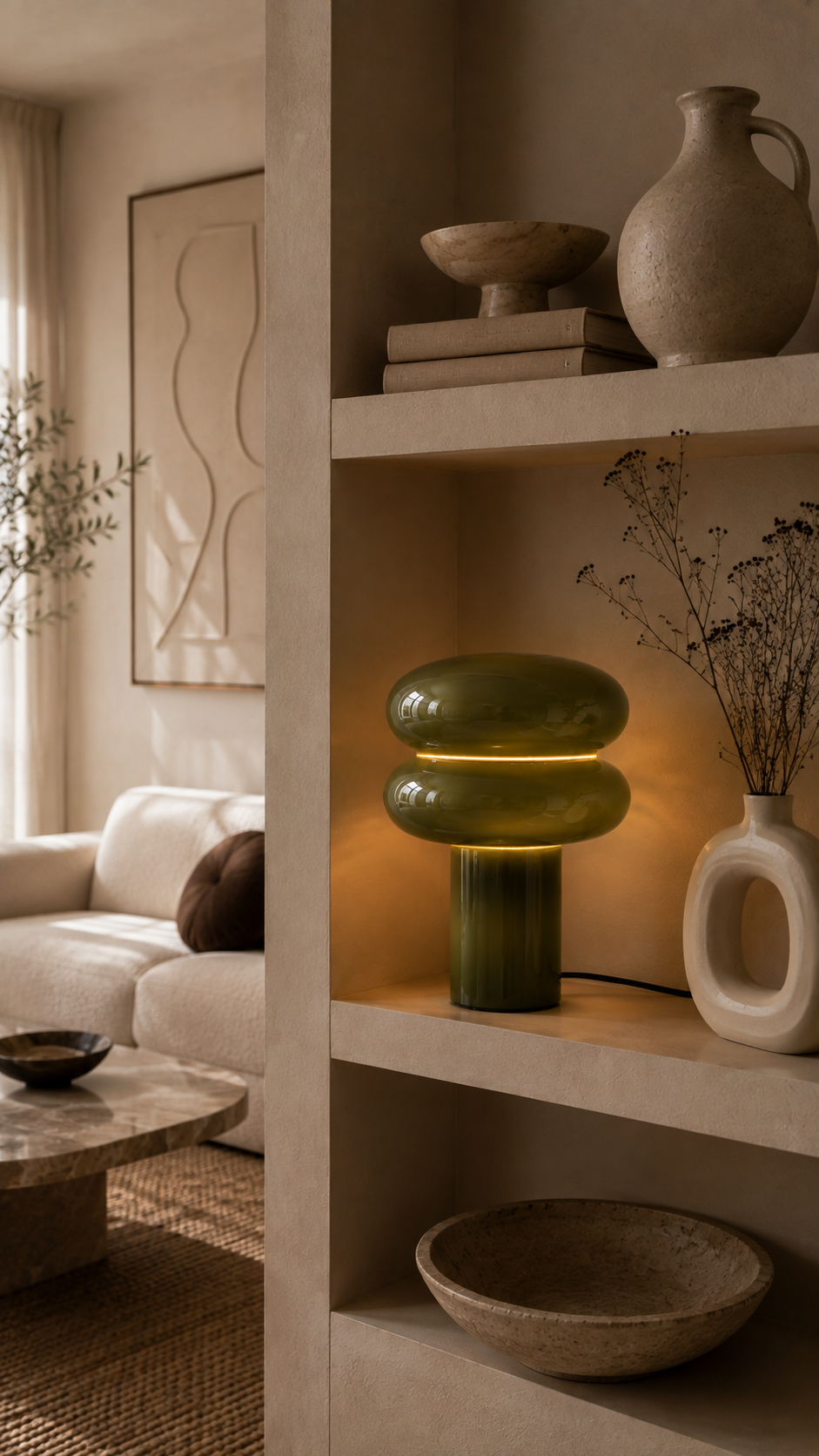Lampe à Poser HALO Double Anneau Verre Vert Ø20×24 cm