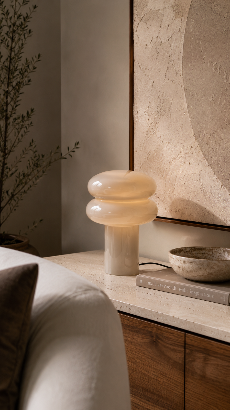 Lampe à Poser HALO Double Anneau Verre Gris Ø20×24 cm