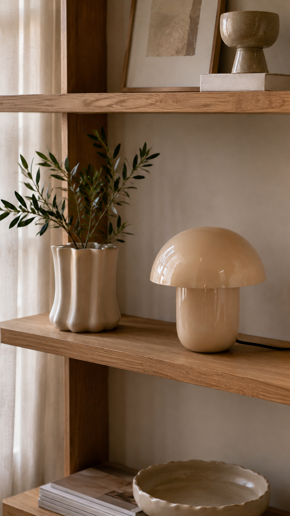 Lampe à Poser NORA Champignon Fer Émaillé Marron Ø29×25 cm