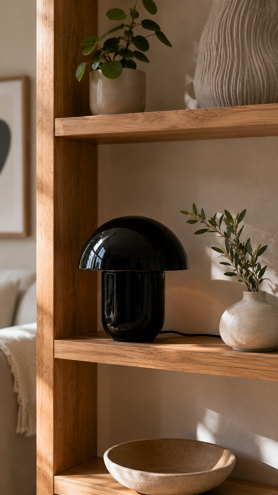 Lampe de Table Champignon Nora – Fer Émaillé Noir Ø29 × H25 cm