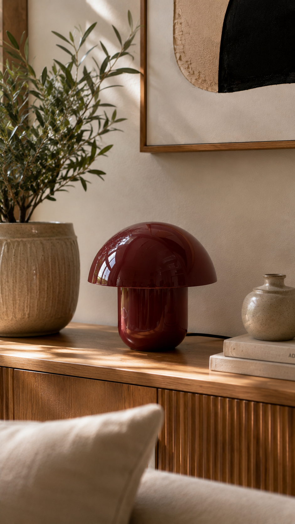 Lampe à Poser NORA Champignon Fer Émaillé Rouge Ø29×25 cm