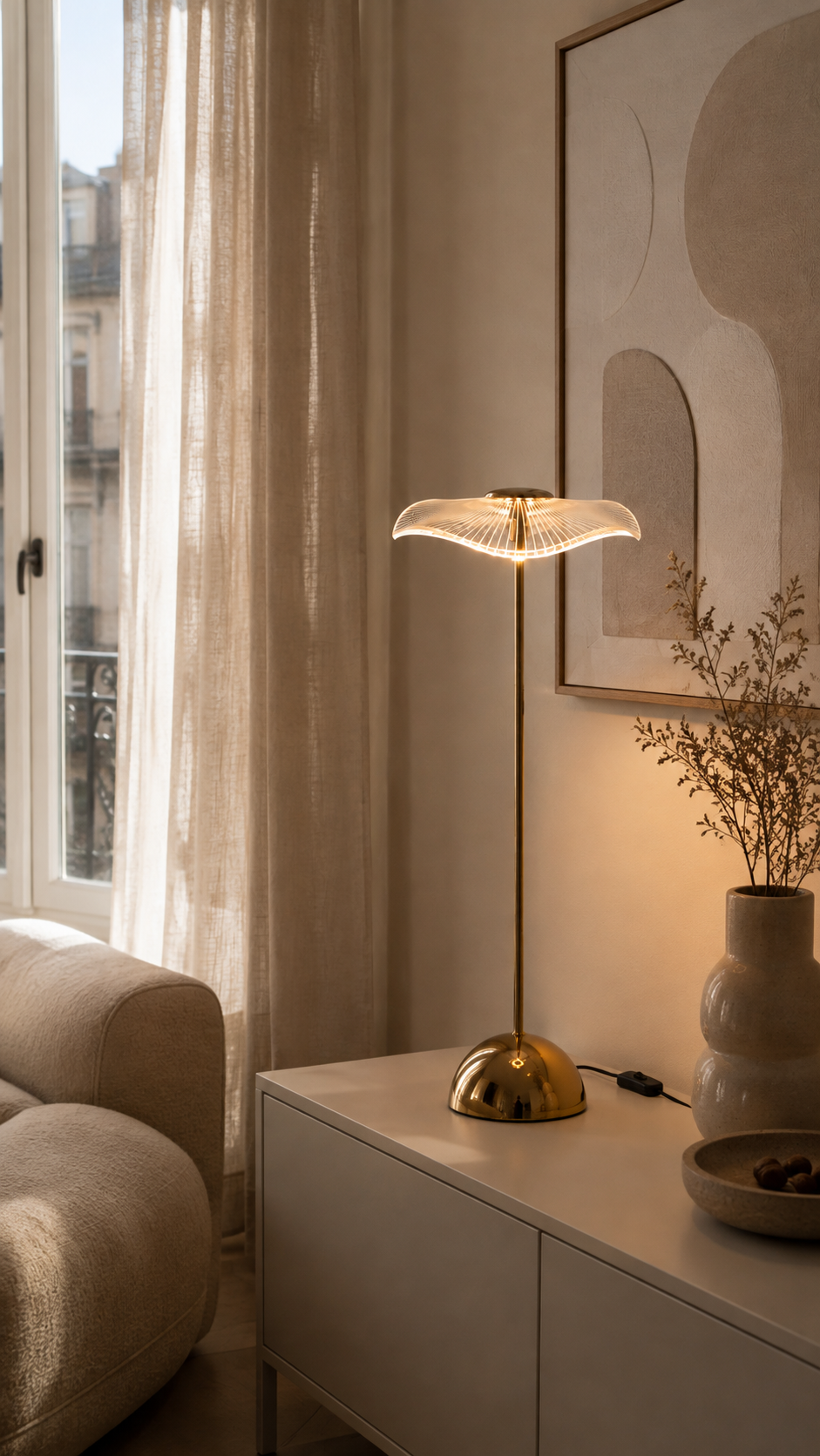 Lampe à Poser FLORA LED Métal Doré Ø23,5×50 cm