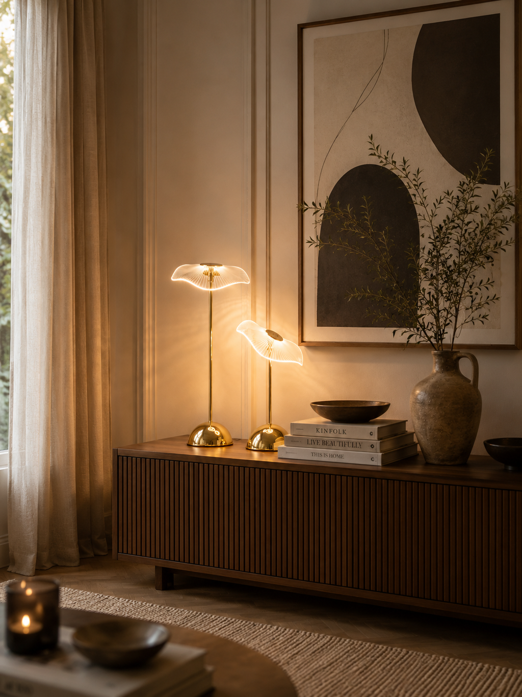 Lampe à Poser FLORA LED Métal Doré Ø23,5×50 cm
