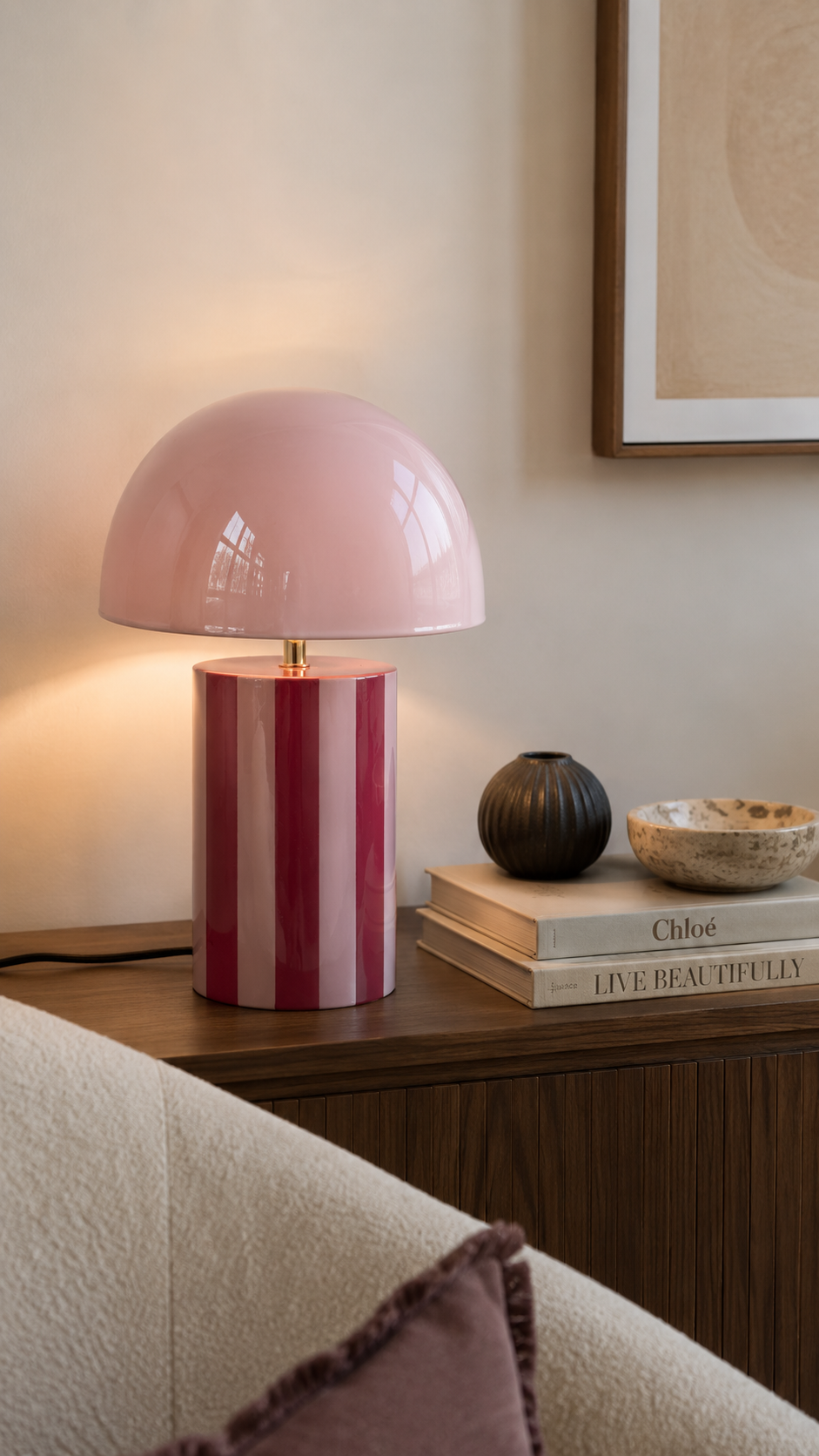 Lampe à Poser CHLOÉ Design Rayé Rouge Ø25×34 cm