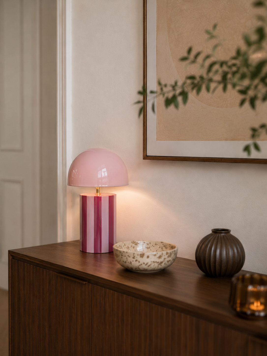 Lampe à Poser CHLOÉ Design Rayé Rouge Ø25×34 cm