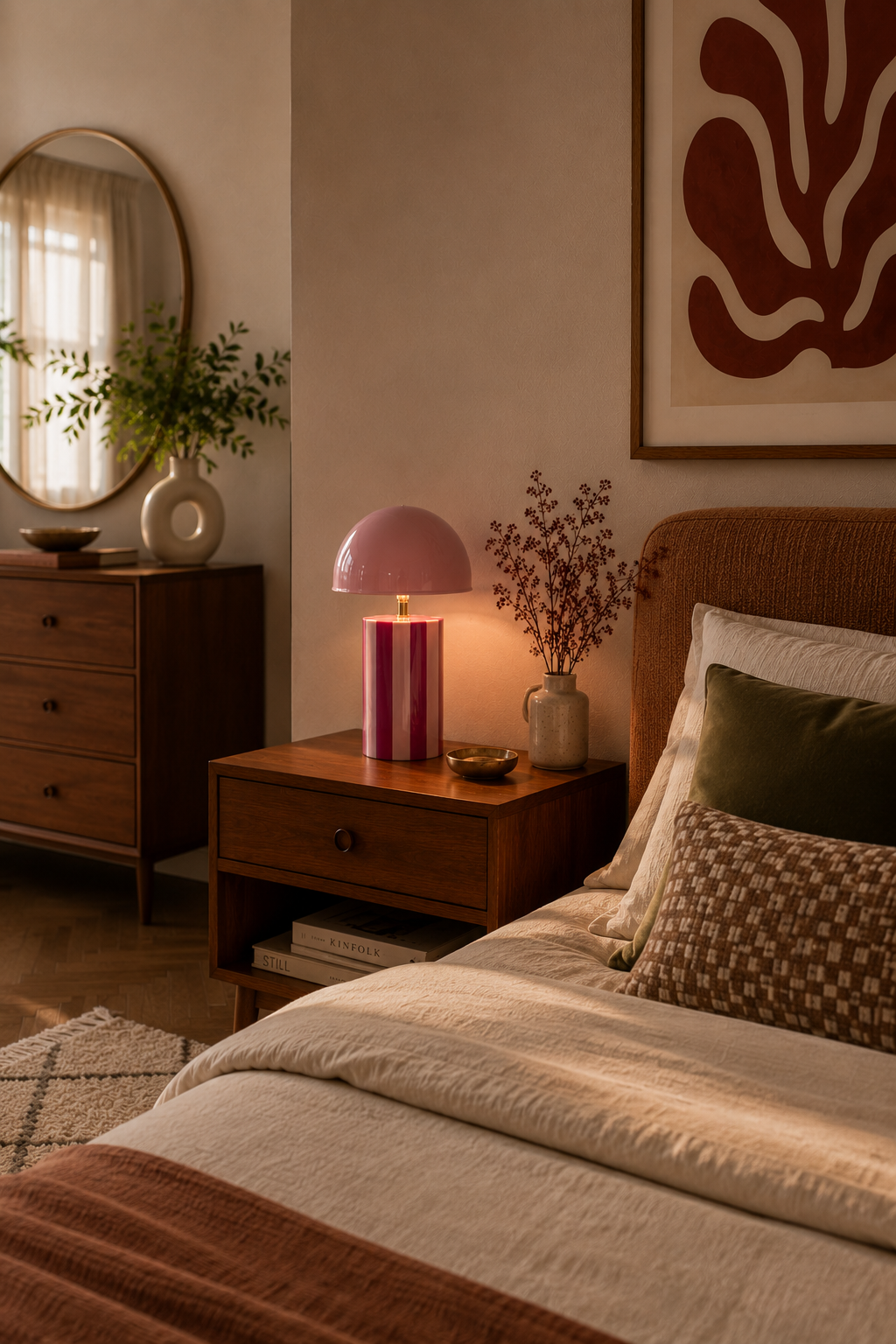 Lampe à Poser CHLOÉ Design Rayé Rouge Ø25×34 cm