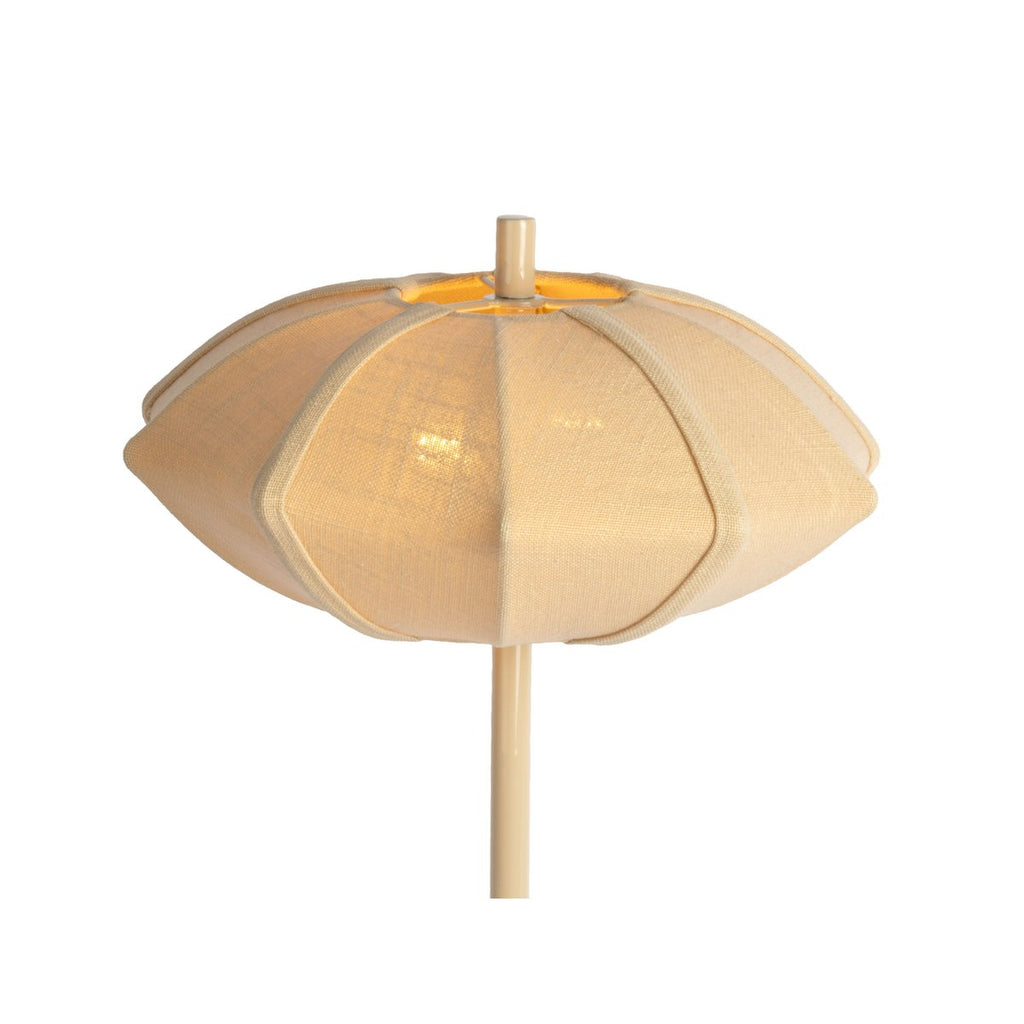 Vue de dessus de la lampe Paris Disque, abat-jour coton beige crème aux pétales superposés