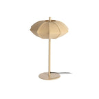 Lampe Paris Disque beige crème vue de profil, pied fin en laiton doré et abat-jour disque pétales, design glamour parisien