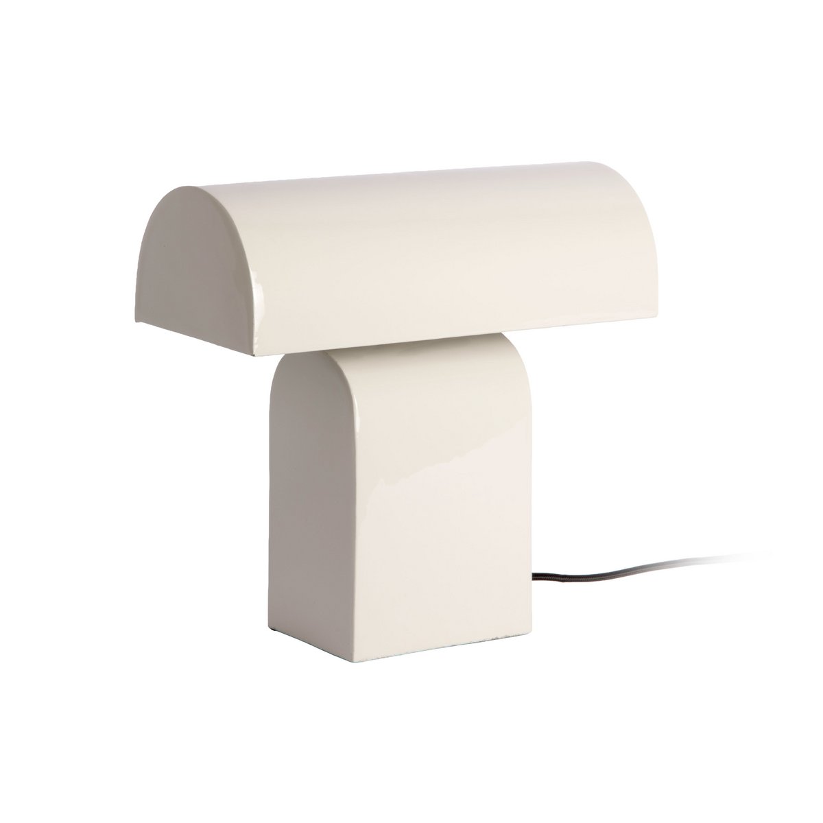 Lampe de table Cadix Droite en fer émaillé blanc nacré brillant, design géométrique rétro, vue principale