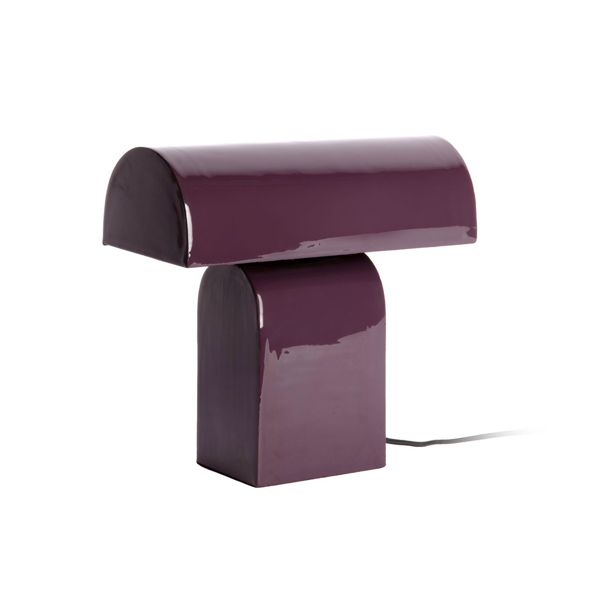 Lampe de table Cadix Droite en fer émaillé prune brillant, design géométrique rétro années 70, vue principale
